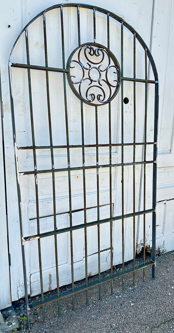 Restored Arched Antique Iron Gate w/ Flower Medallion GA20443