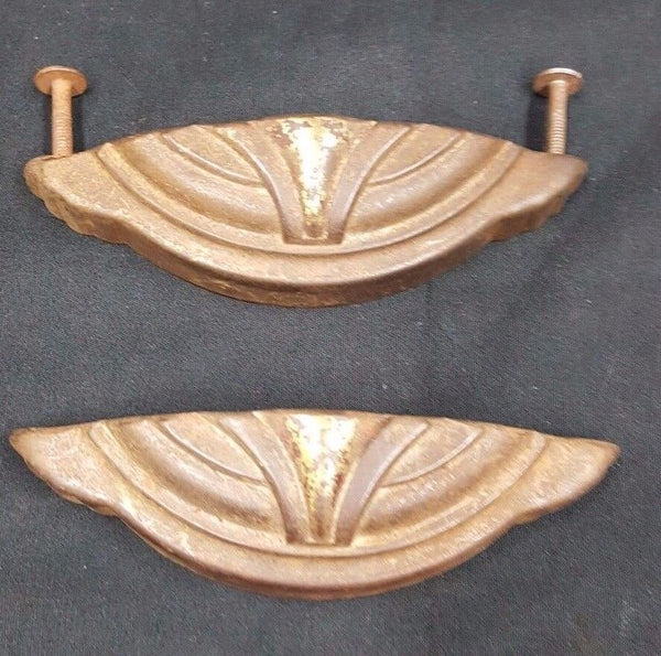 Architectural Salvage Art Deco Half Moon Shaped Drawer Pull Handles Set of 6