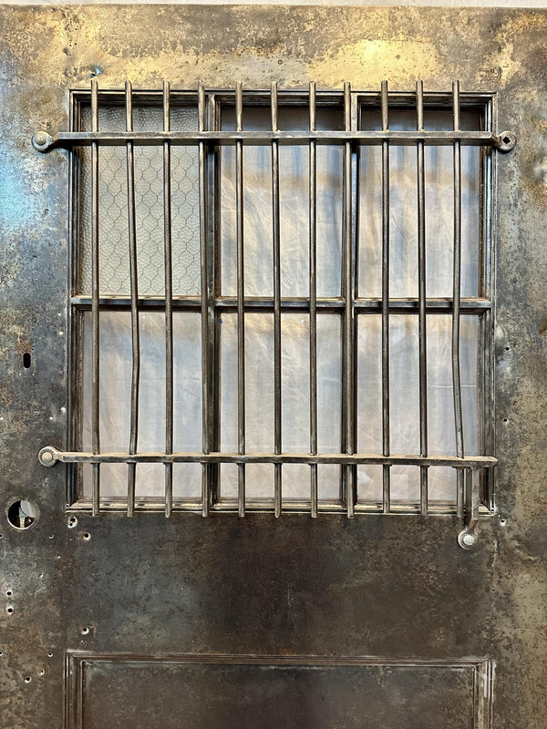 Factory Salvaged 1-Panel 6-Pane Steel Door w/ Iron Security Grate GA20557