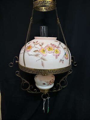 Ornate Queen Anne Hanging Oil Lantern w/ Hand Painted Shade GS00744