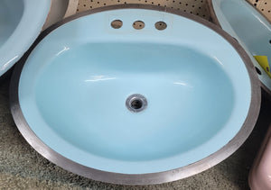 Vintage Blue Bathroom Sink with 3 Hole Spread & Chrome Trim GS00623