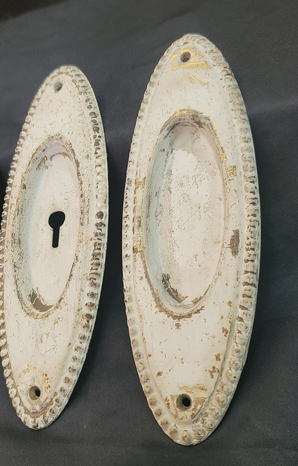4 Oval Pocket Door Escutcheon Plates w/ Beaded Trim 7 1/2" x 2 1/2" GS00859