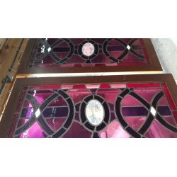 Pair of Framed Red & Purple Stained Glass Windows GA21075