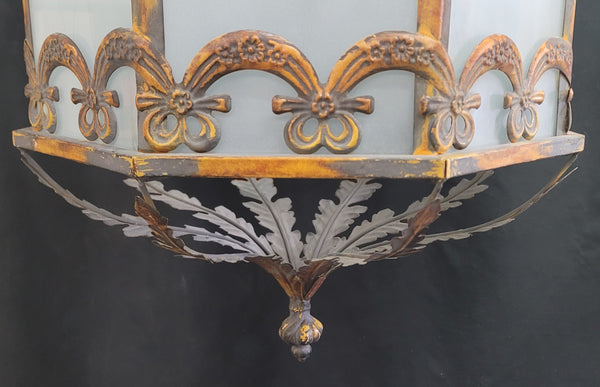 Large Octagon Shaped 4 Light Iron & Glass Chandelier 44" T x 19 1/2" W GS00951