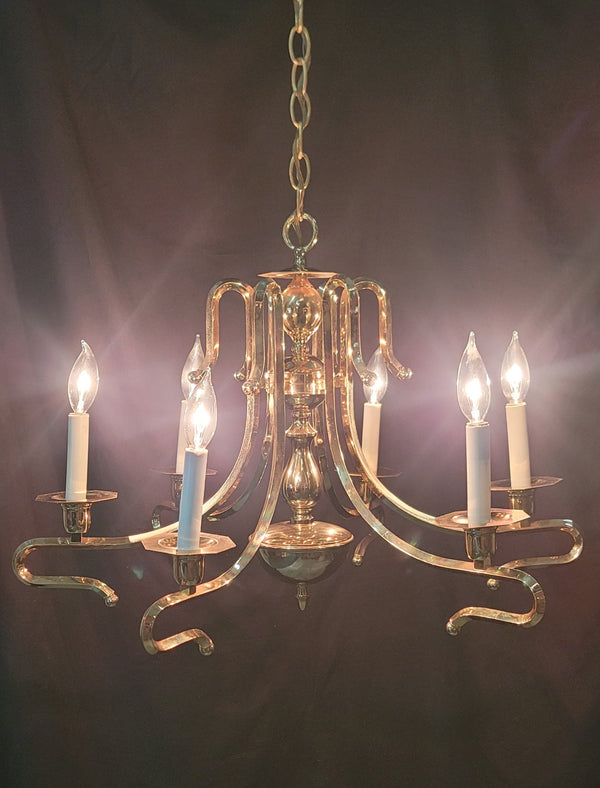 Mid Century Modern 6 Light Brass Chandelier 21" x 27" GS010917