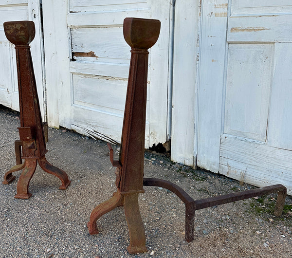 Large Antique Cast Iron Fireplace Andiron Pair GA20527