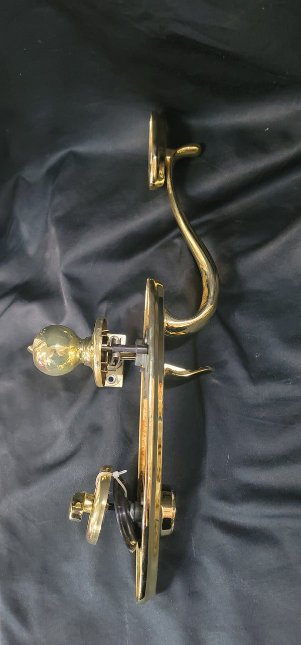 Brass Curved Handle Thumb Latch Hardware Set w/Deadbolt Knob & More GS00884