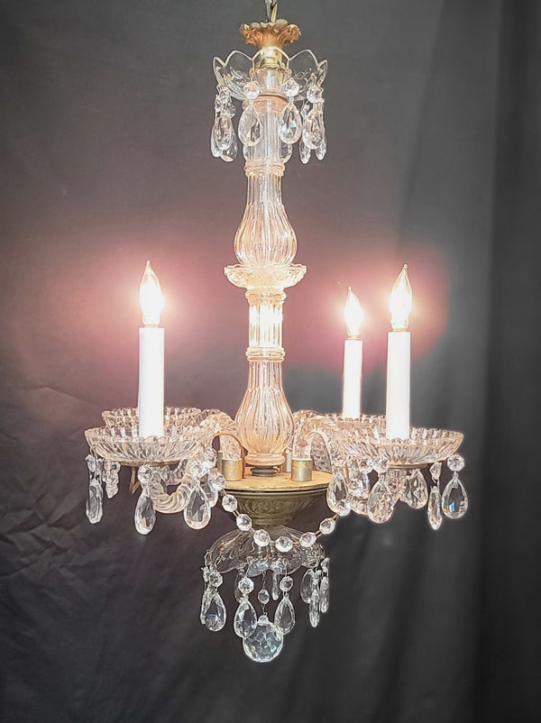 Restored 4 Light Crystal Chandelier w/ Faceted Prism Garland 25" x 19" GS00577