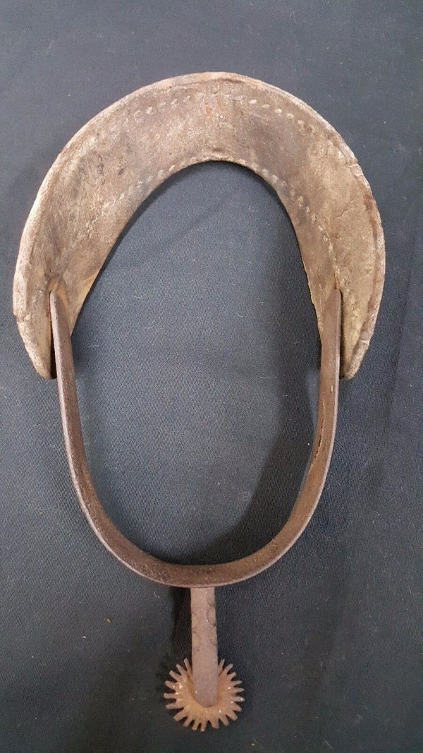 Original Confederate Cavalry Raking Spur With Horizontal Rowel & Leather Band