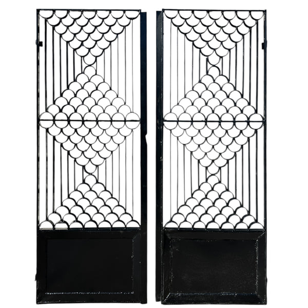 Restored & Powder-Coated Antique Art Deco Wrought Iron Gate Pair / Doors GA20818
