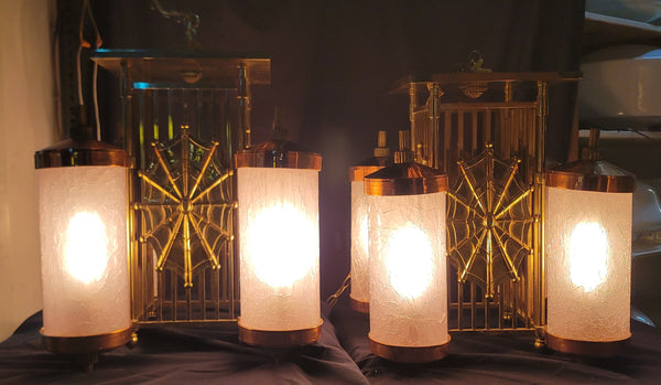Pair of Art Deco Theatre Chandeliers w/ Spider Web Accents 23" x 17" GS01017