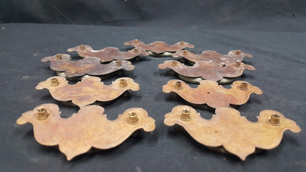 Architectural Salvage Brass Etched Floral Design Drawer Pull Handles Set of 9