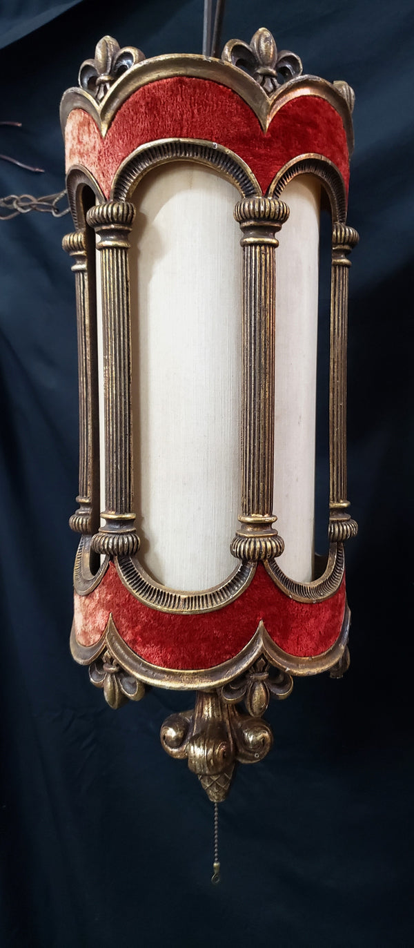 Vintage Cylinder Swag Pendant Light w/ Red Velvet Trim 24 1/2"x 9 1/2" GS00924