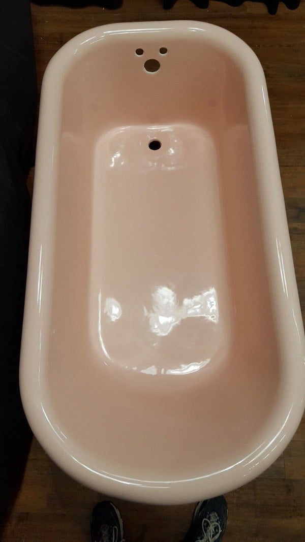 Restored Vintage Pink & White Cast Iron Claw Foot Tub 60" x 30" x 22"