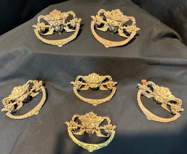 Set of 6 Antique Brass Drawer Pulls GA20406