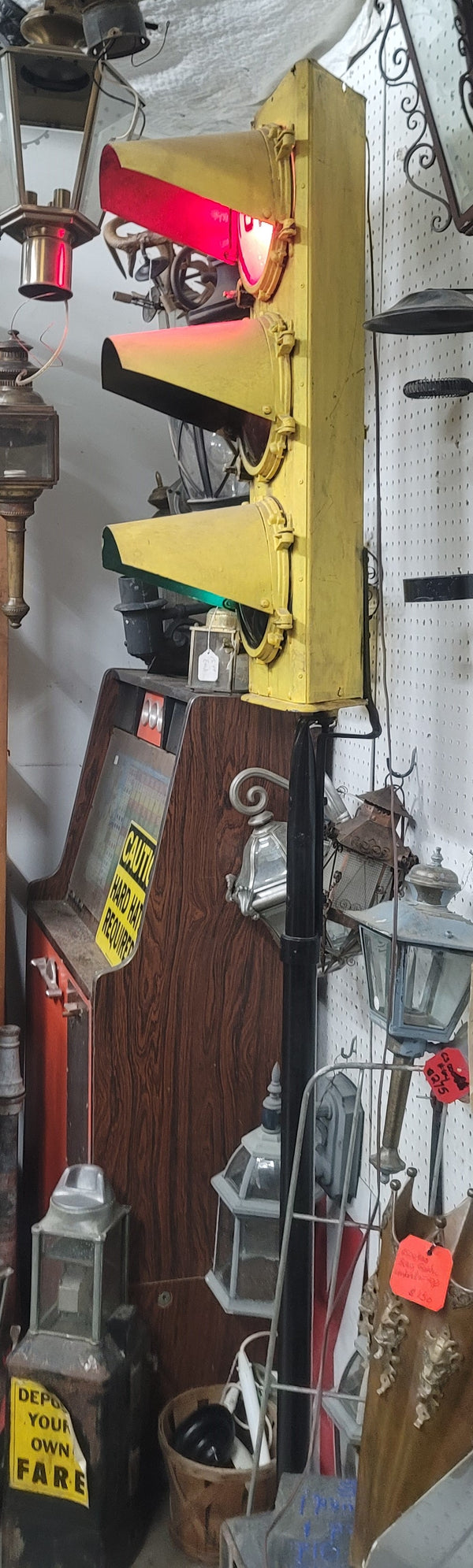 Vintage Blinking Traffic Light with Industrial Steel Base 93 1/2" Tall GS00939