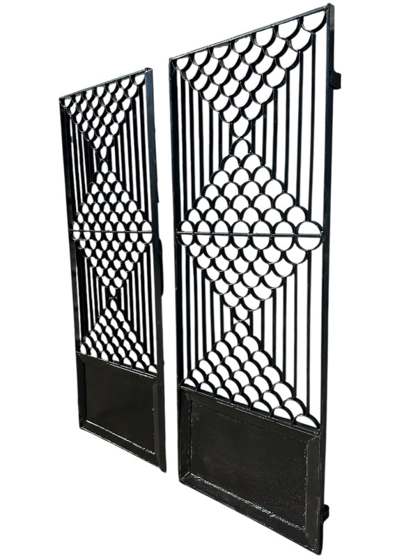 Restored & Powder-Coated Antique Art Deco Wrought Iron Gate Pair / Doors GA20818