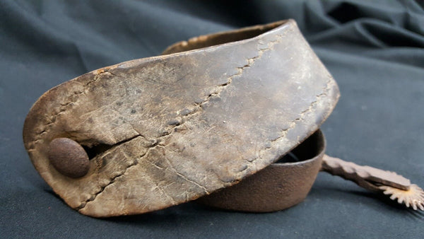 Original Confederate Cavalry Raking Spur With Horizontal Rowel & Leather Band