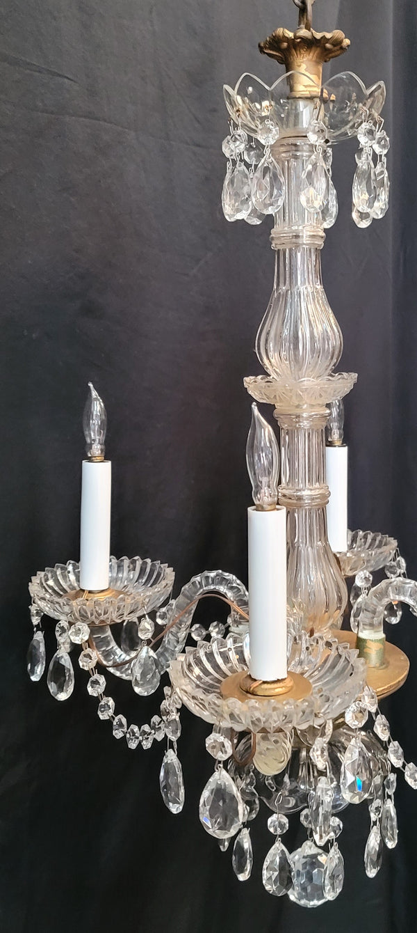 Restored 4 Light Crystal Chandelier w/ Faceted Prism Garland 25" x 19" GS00577