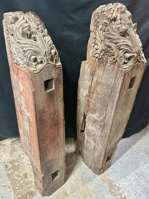 Antique Primitive Hand-Carved White Oak Newel Post Pair GA20529