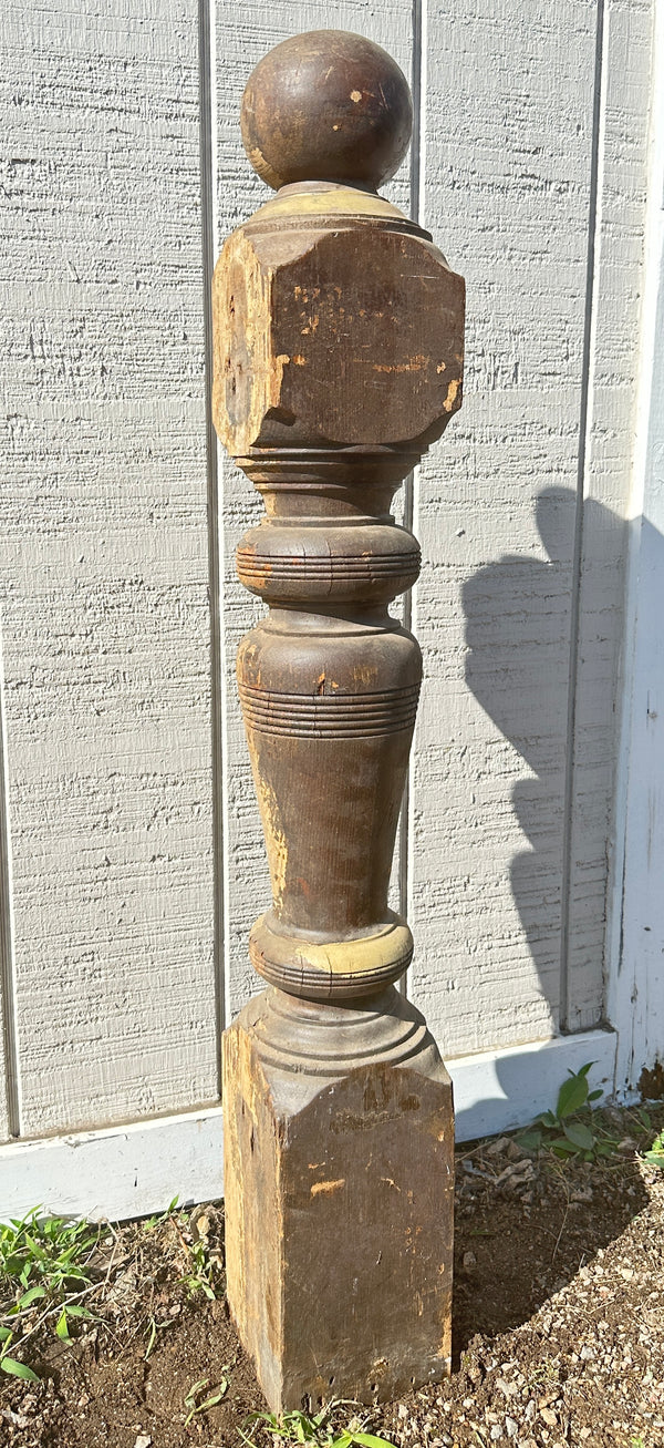 Heart Pine Wood Turned Newel Post w/ Ball Top GA20416