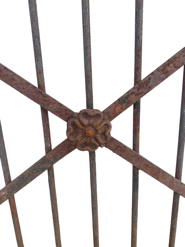 Antique Wrought Iron Hairpin Gate w/ Floral Medallion - 35" W x 39" T - GA20981