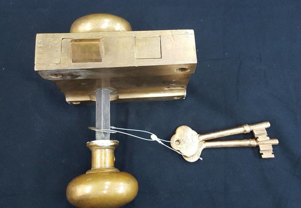 Brass Ship Rim Lock with Oval Knob and Keys