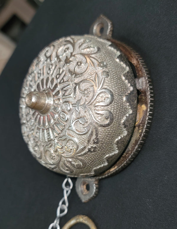 1873 Ornate Embossed Chrome Plated Brass Door Bell With Pull Chain GS00733