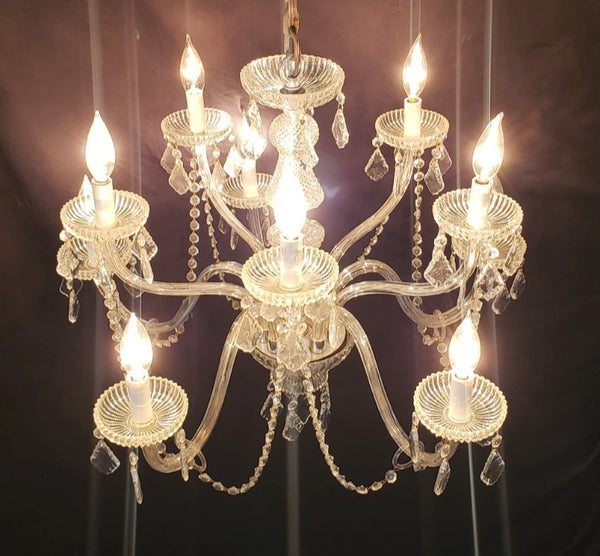Restored Ornate 10 Light Crystal Prism Chandelier 26" x 21"  GS00414