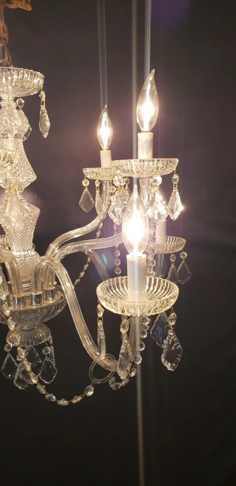 Restored Ornate 10 Light Crystal Prism Chandelier 26" x 21"  GS00414