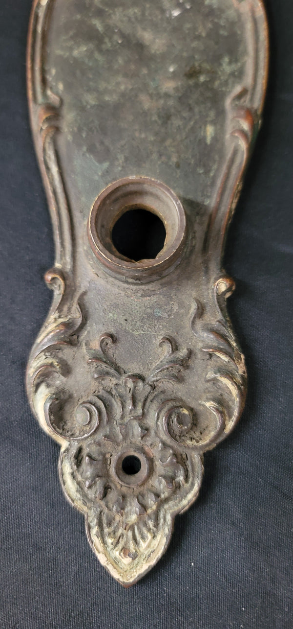 Art Nouveau Brass Door Knob Backplate w/ Dead Bolt Hole 11" x 3" GS00874