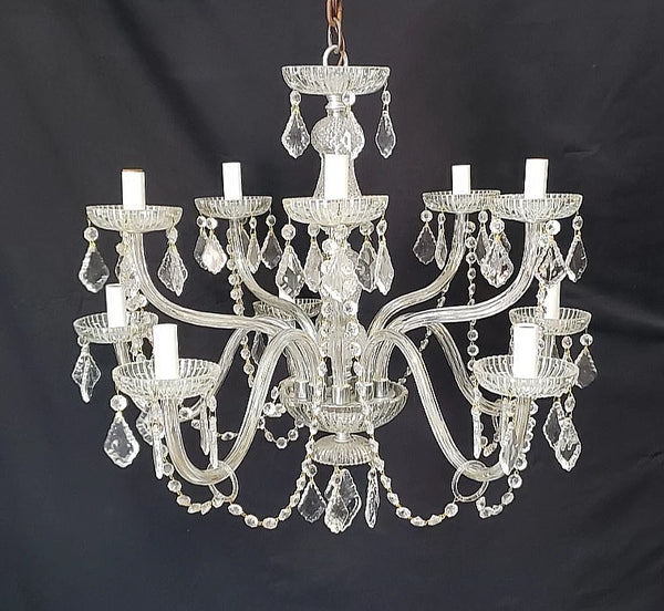Restored Ornate 10 Light Crystal Prism Chandelier 26" x 21"  GS00414