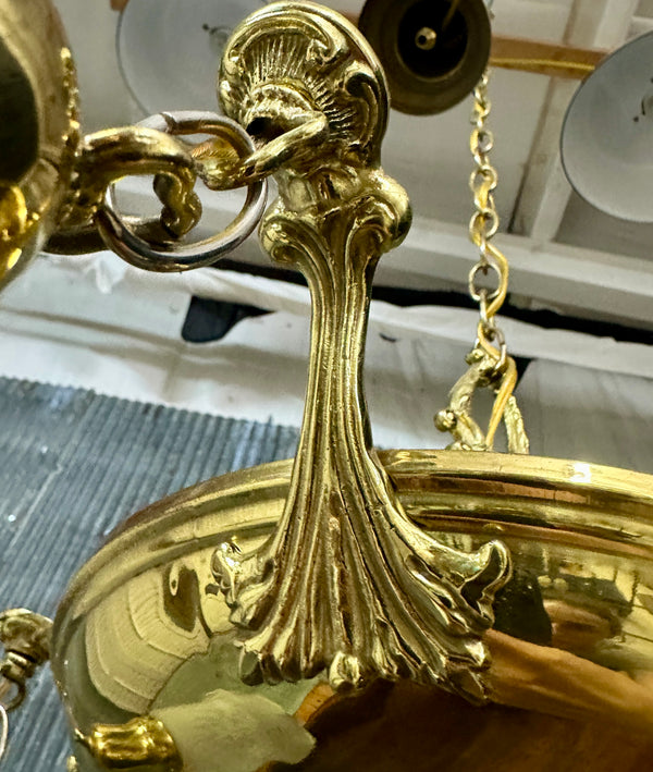 Restored Antique Brass Pan 4-Arm Chandelier GA21010