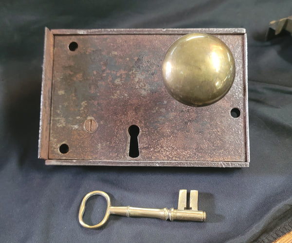Restored Right Side Carpenter #60 Rim Lock Set w/ Keeper & Key 6" x 4 1/4" GS00987