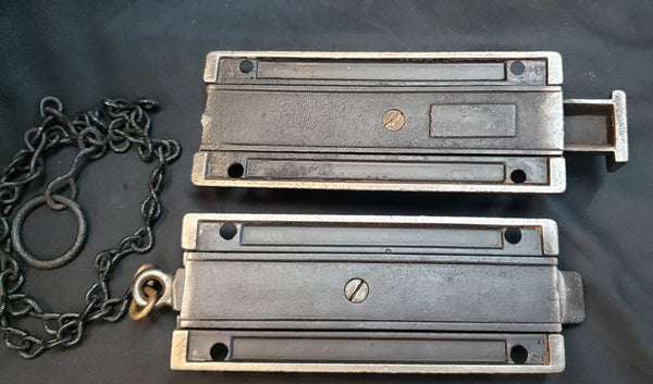 Restored Victorian Eastlake Spring Loaded Double Door Bolt Lock Set GS01054