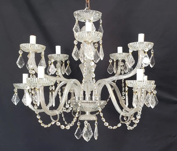 Restored Ornate 10 Light Crystal Prism Chandelier 26" x 21"  GS00414