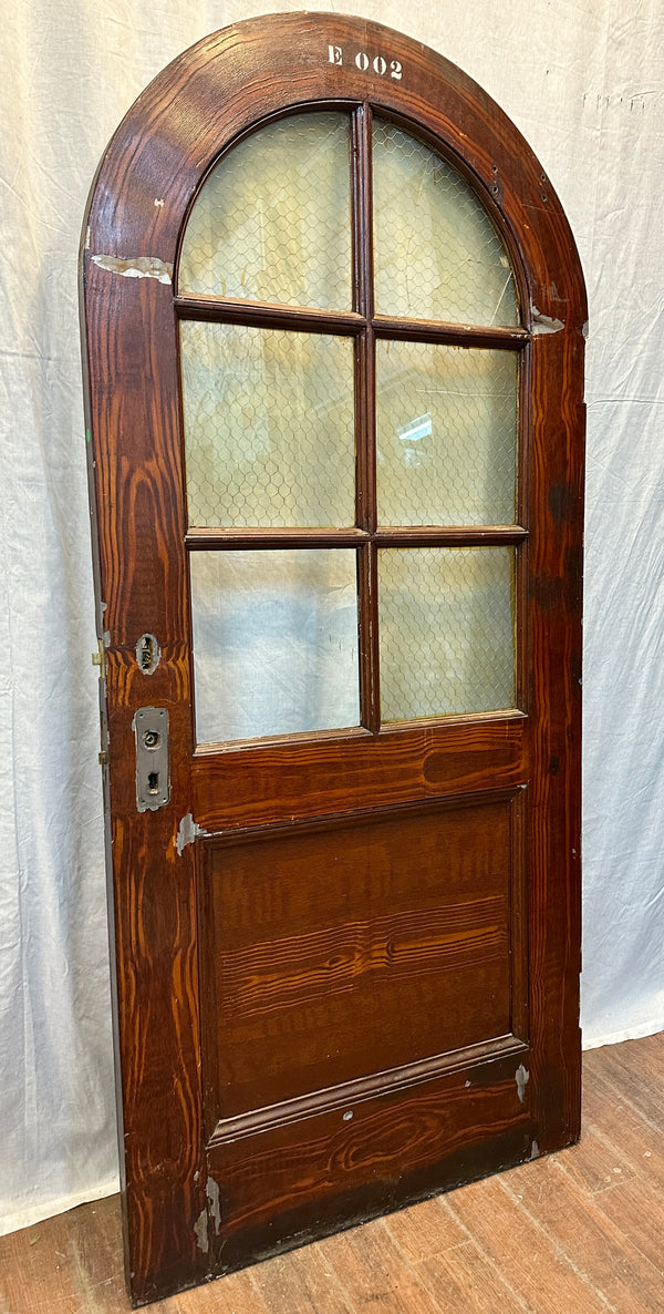 Arched 4-Pane Faux Wood Steel Doors w/ Chicken Wire Glass GA20574