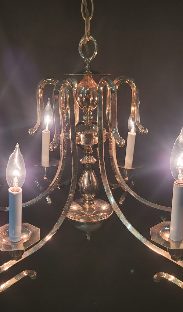 Mid Century Modern 6 Light Brass Chandelier 21" x 27" GS010917