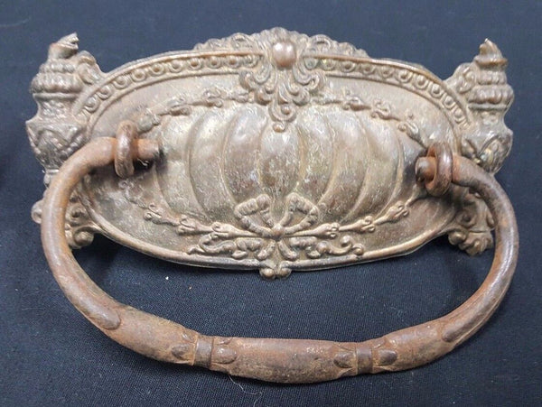 Architectural Salvage Ornate Wide Brass Embossed Design Drawer Pulls Set of 4