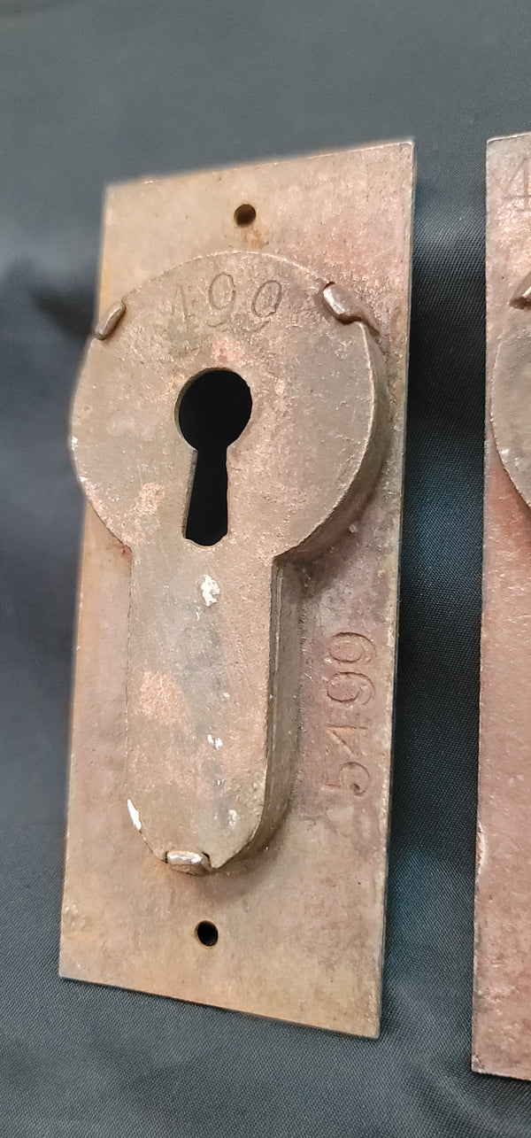 Pair of Restored Brass Keyhole Pocket Door Plates 4 3/4" x 1 9/16" GS00861