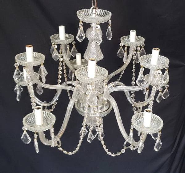 Restored Ornate 10 Light Crystal Prism Chandelier 26" x 21"  GS00414