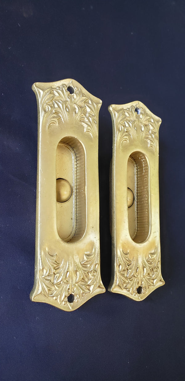 Restored Art Nouveau Solid Brass Pocket Door Pulls in a Satin Finish GA301