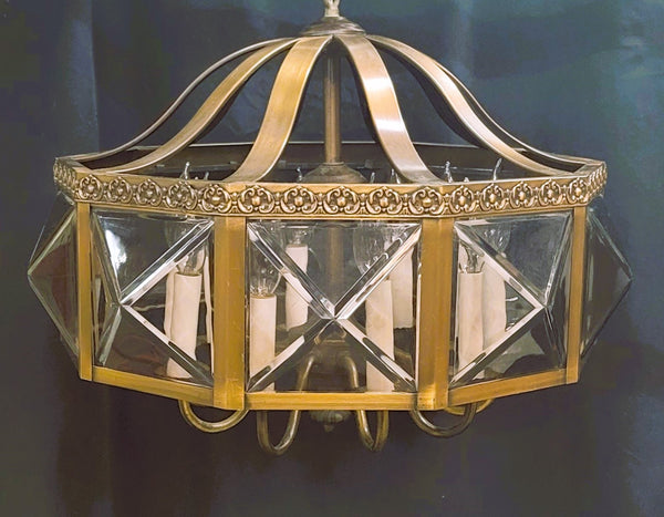 MCM Ten Light Chandelier w/ Faceted Beveled Glass Panels 20" x 17" GS00954