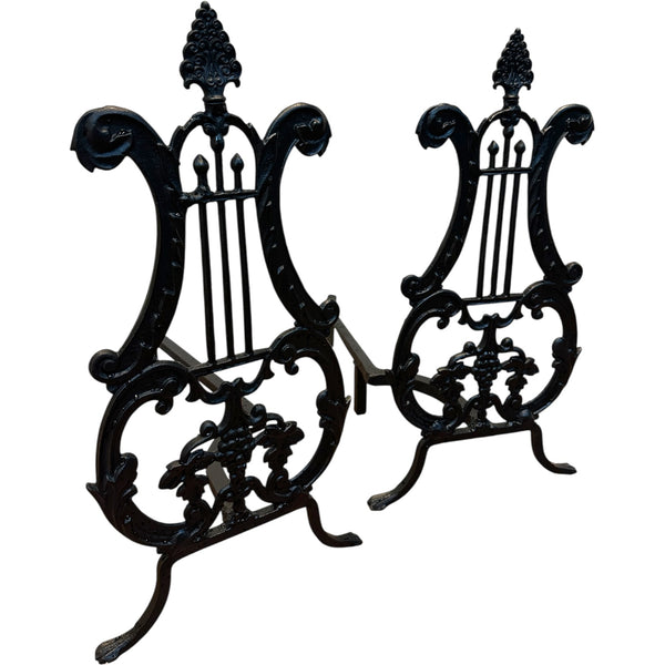 Pair of Restored Antique Cast Iron Fireplace Andirons GA20790