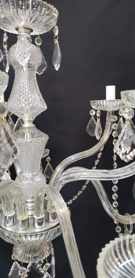 Restored Ornate 10 Light Crystal Prism Chandelier 26" x 21"  GS00414