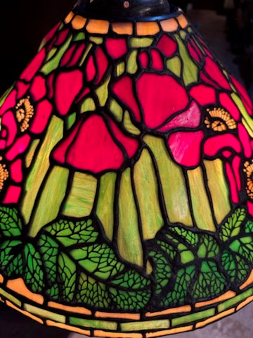 Vintage Tiffany Style Red Poppy Leaded Glass Chandelier 20" x 10" GS00685