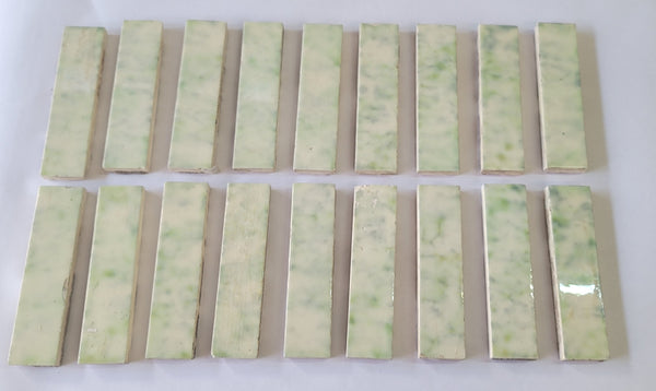 Vintage Lot of 19 Green & Ivory Ceramic Fireplace Tiles 6" x 1 1/2" GS00677