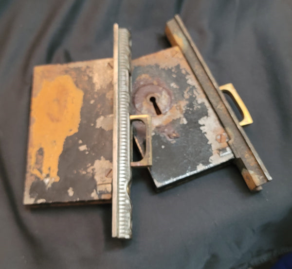 Restored Victorian Eastlake Pocket Door Lock Set 5" x 3 9/16" GS01044