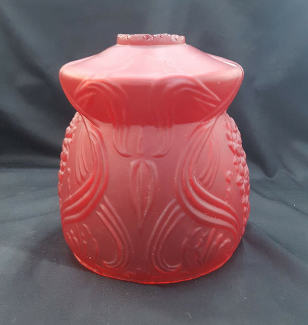 Antique Red Embossed Floral and Scroll Designed Glass Shade Globe