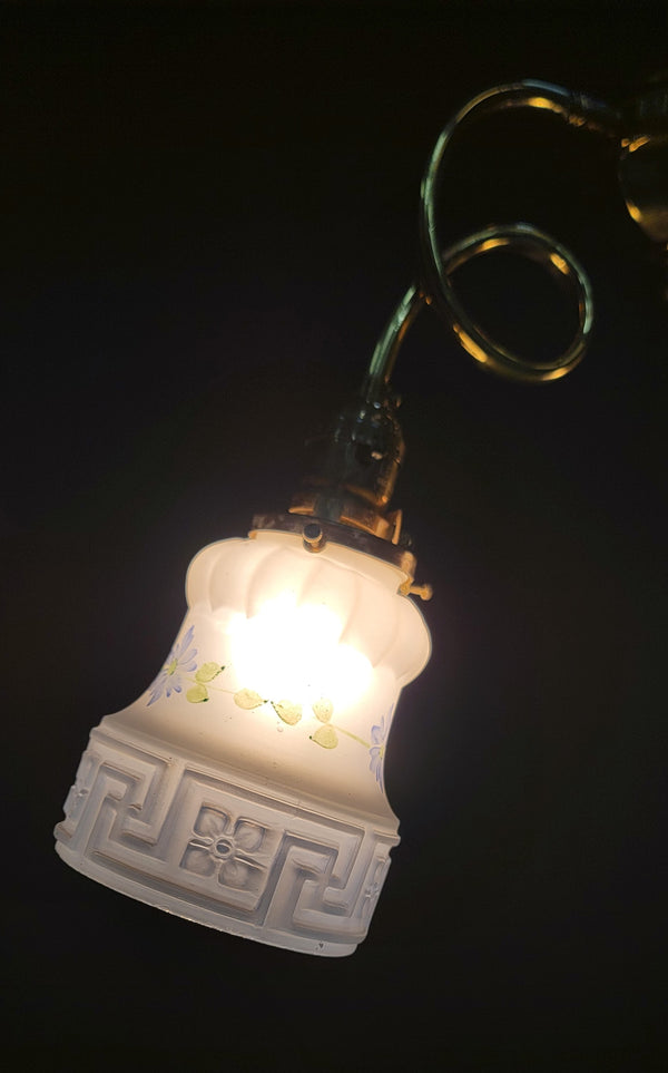 Restored Victorian 2 Light Brass Chandelier w/ Shades 19 1/2" x 45" GS00994